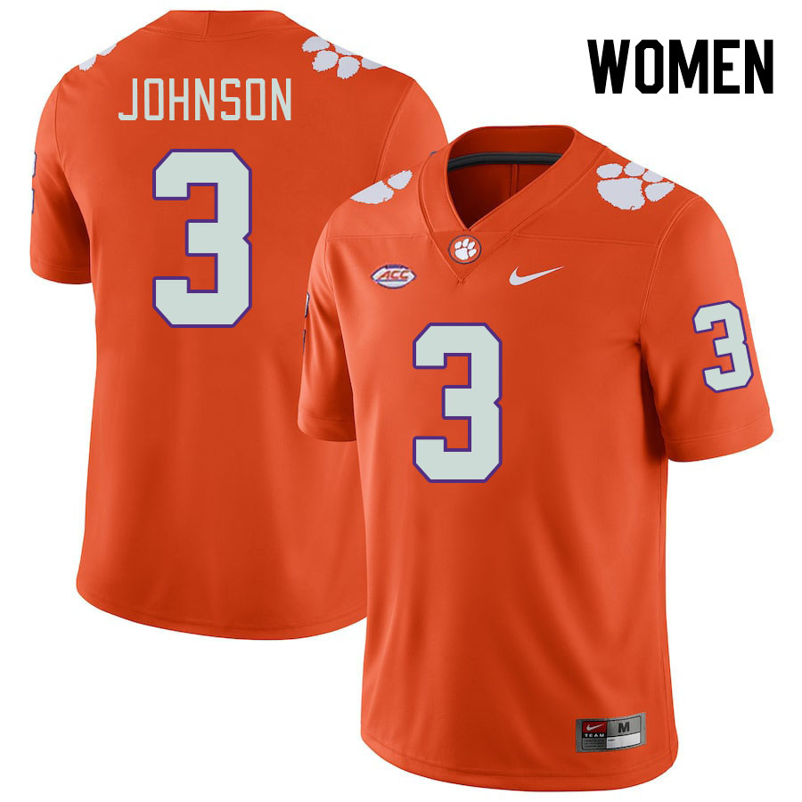 Women's Clemson Tigers Noble Johnson #3 College Orange NCAA Authentic Football Stitched Jersey 23DC30RH